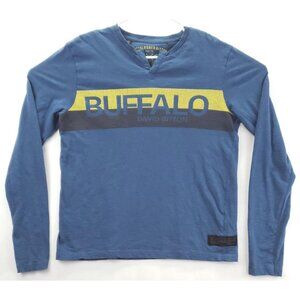 Buffalo David Bitton Sweater Mens Medium Blue Spellout Neck Pullover *spot